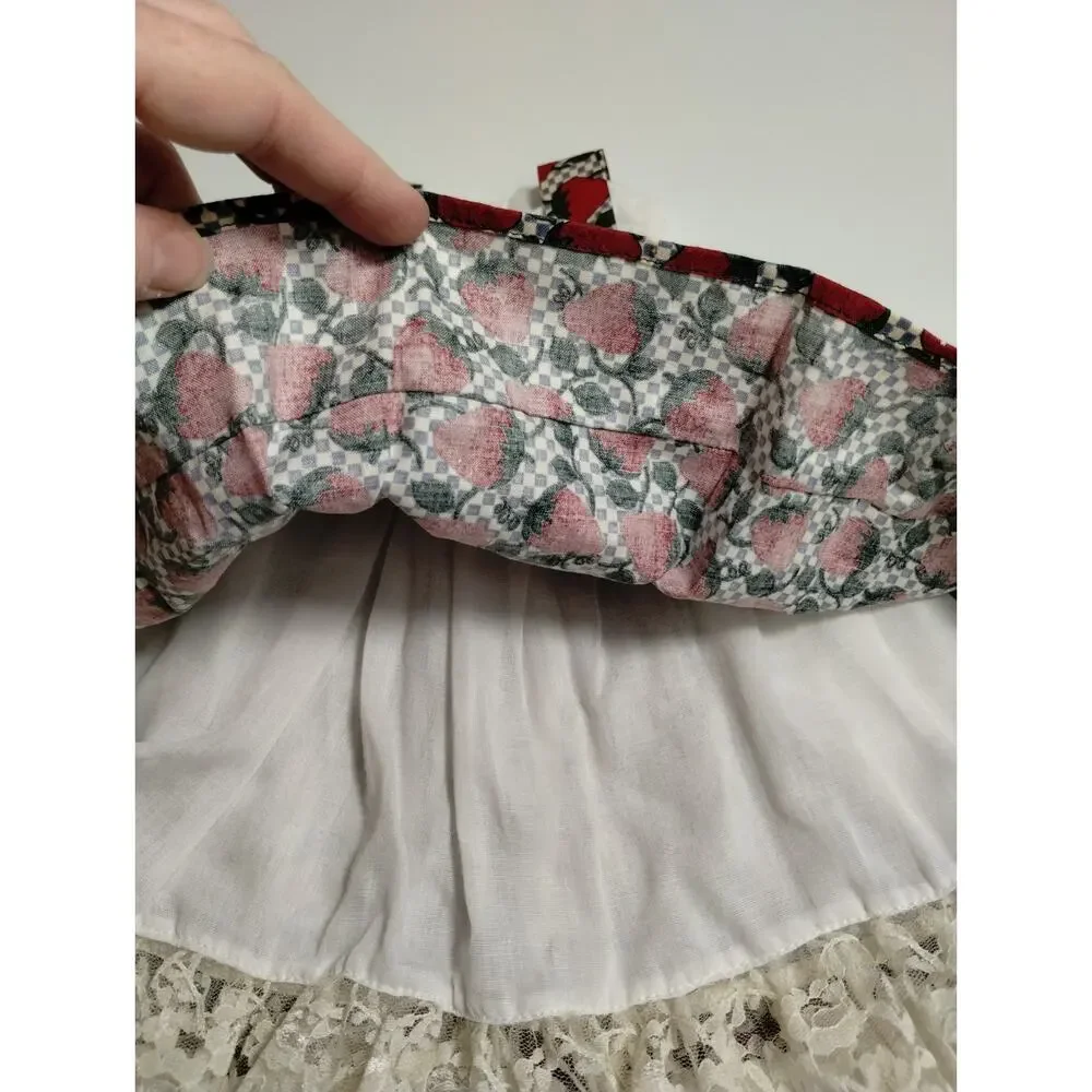 Vintage Doll Apron Dress -Strawberries - over White Slip Dress - 12